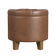Wes Round Storage Ottoman | Brown Faux Leather | Hardwood | 19’’ BM334228