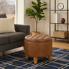 Wes Round Storage Ottoman | Brown Faux Leather | Hardwood | 19"