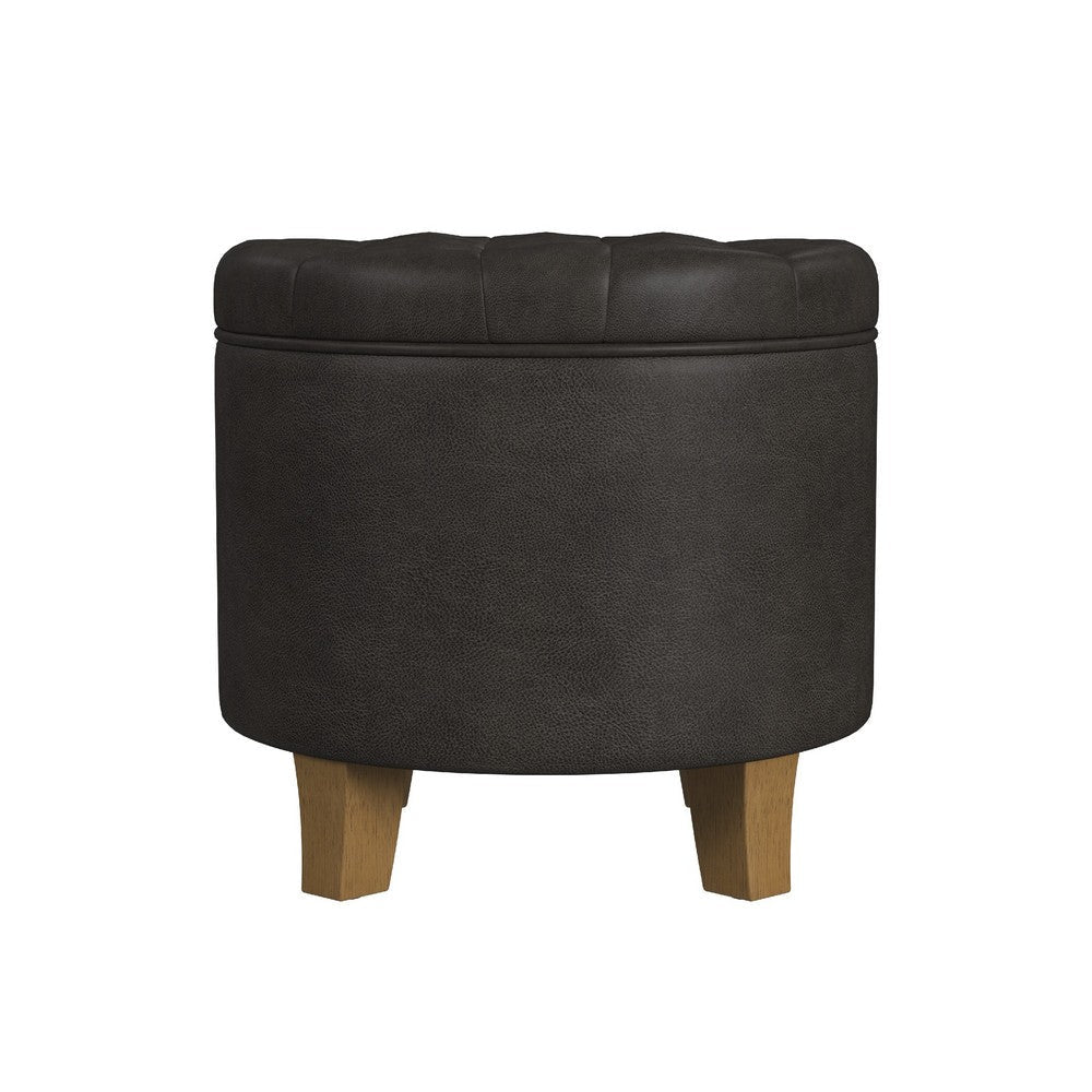 Wes Round Storage Ottoman | Black Faux Leather | Hardwood | 19’’ BM334229