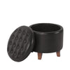 Wes Round Storage Ottoman | Black Faux Leather | Hardwood | 19’’ BM334229