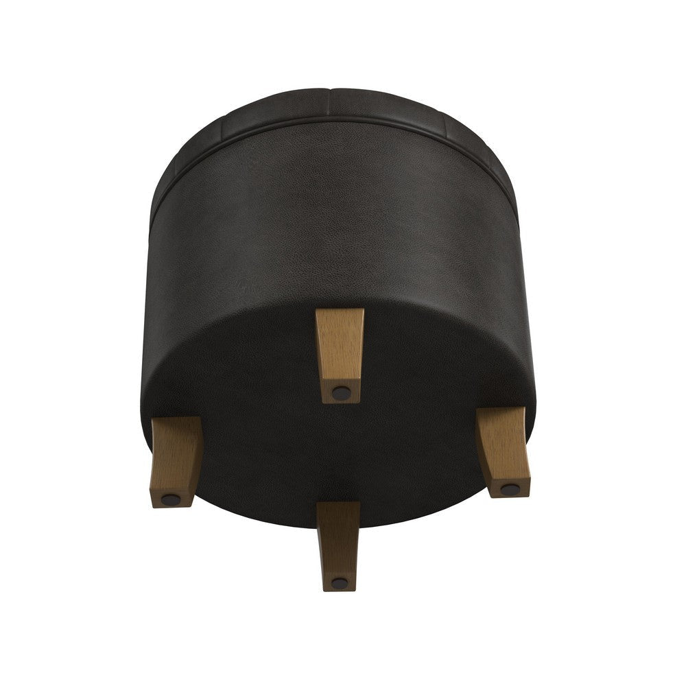 Wes Round Storage Ottoman | Black Faux Leather | Hardwood | 19’’ BM334229