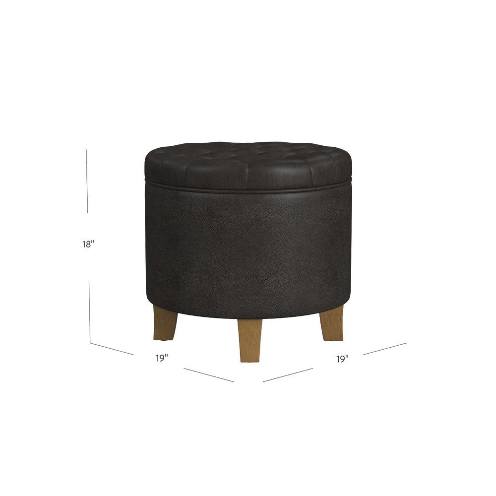 Wes Round Storage Ottoman | Black Faux Leather | Hardwood | 19’’ BM334229