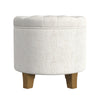 Wes Round Storage Ottoman | Cream Woven Fabric | Hardwood | 19"