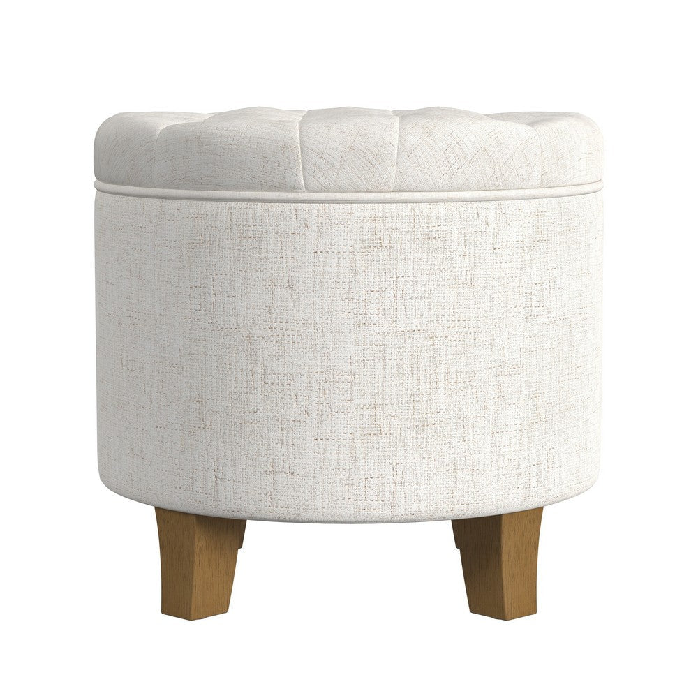 Wes Round Storage Ottoman | Cream Woven Fabric | Hardwood | 19’’ BM334230