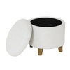 Wes Round Storage Ottoman | Cream Woven Fabric | Hardwood | 19"