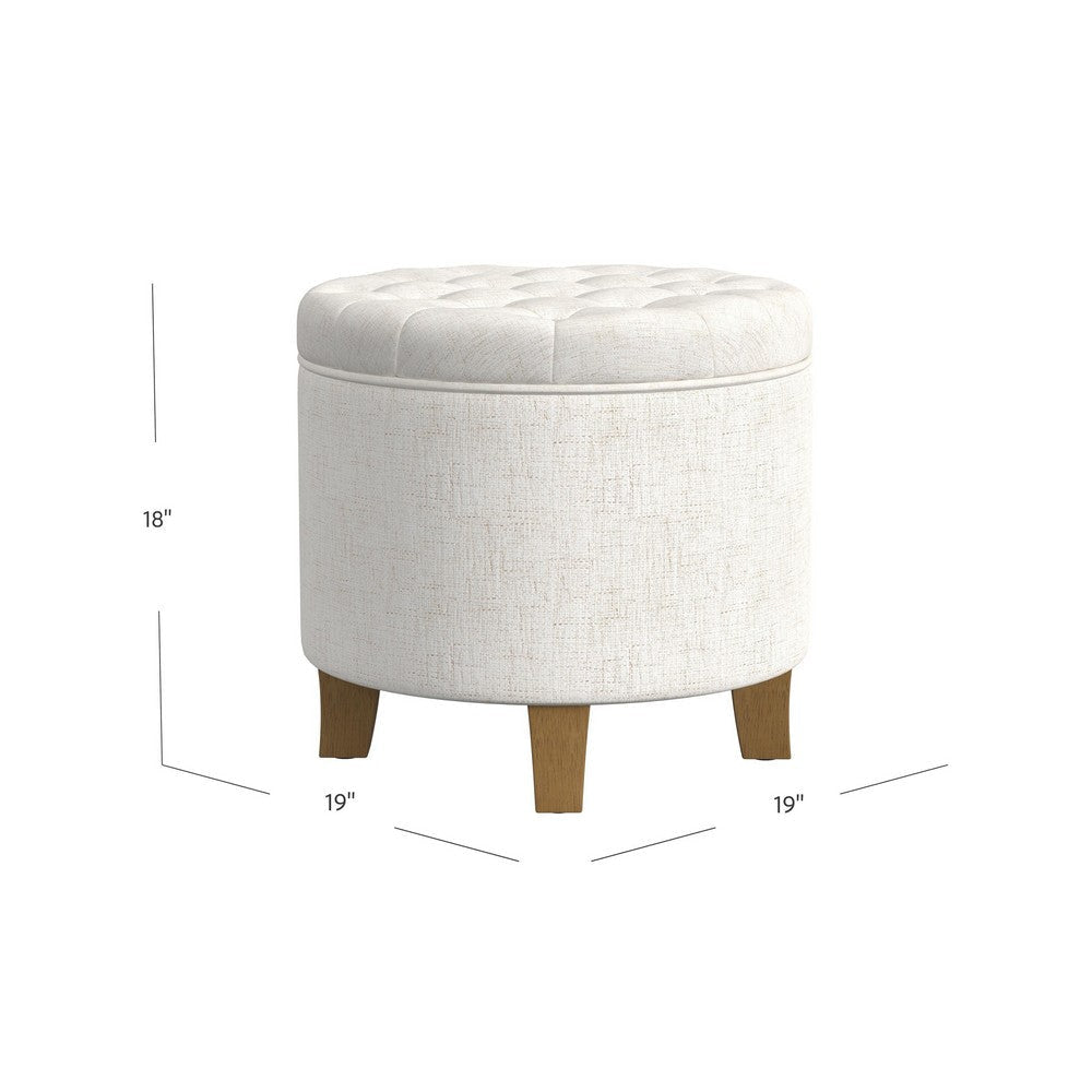 Wes Round Storage Ottoman | Cream Woven Fabric | Hardwood | 19’’ BM334230