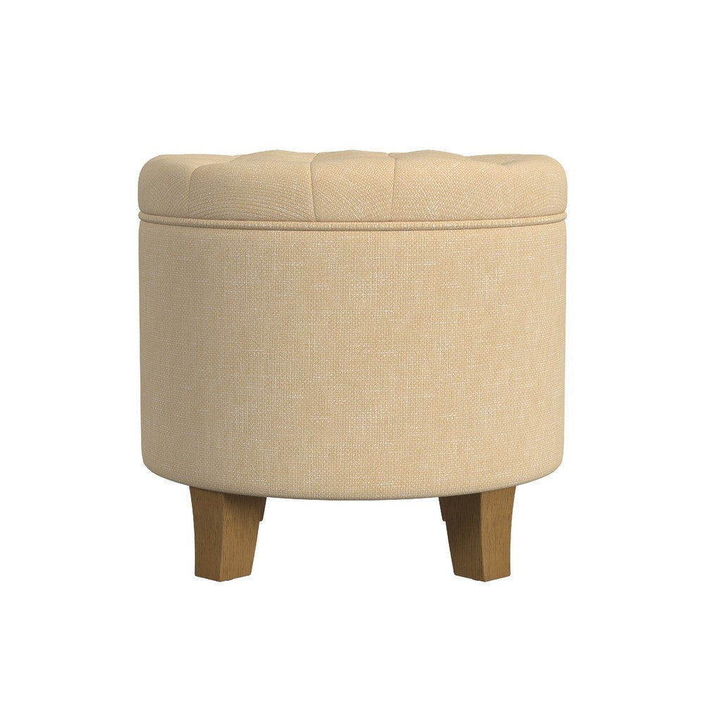 Wes Round Storage Ottoman | Tan Brown Woven Fabric | Hardwood | 19’’ BM334231
