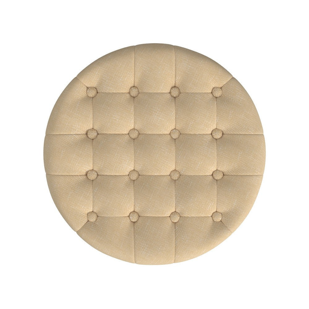 Wes Round Storage Ottoman | Tan Brown Woven Fabric | Hardwood | 19’’ BM334231