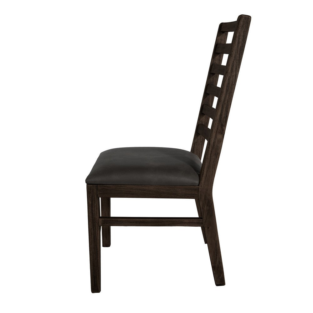 Eray Dining Side Chair Set of 2 Ladderback Teak Black Faux Leather BM334232