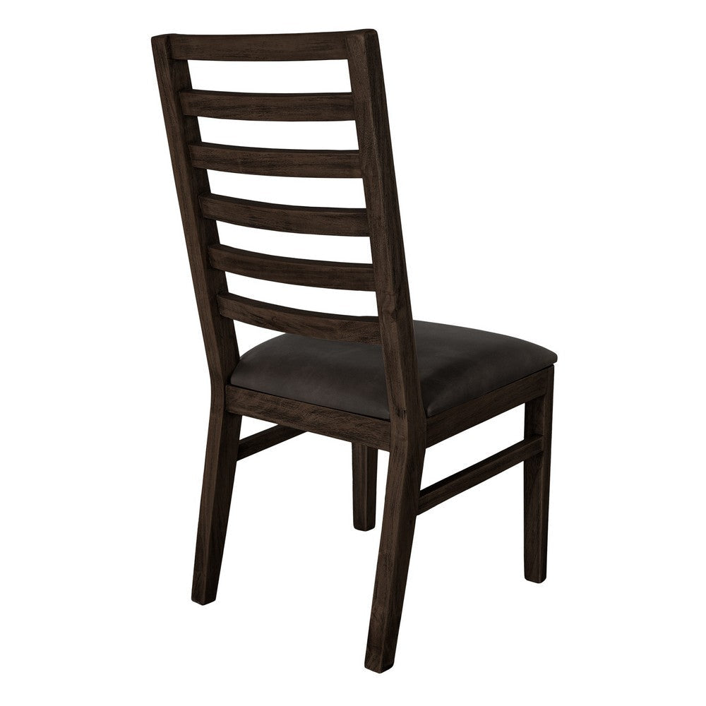 Eray Dining Side Chair Set of 2 Ladderback Teak Black Faux Leather BM334232