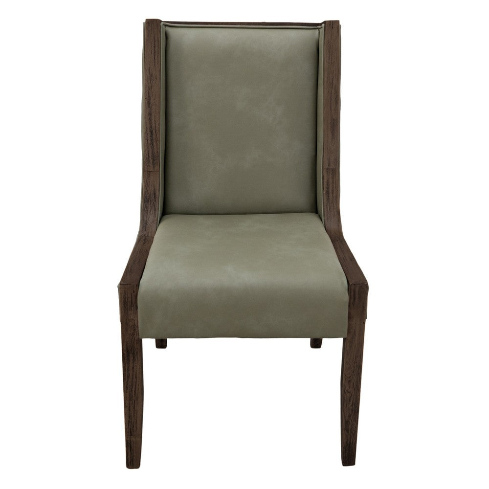Eray Dining Side Chair Set of 2 Solid Wood Olive Green Faux Leather BM334235