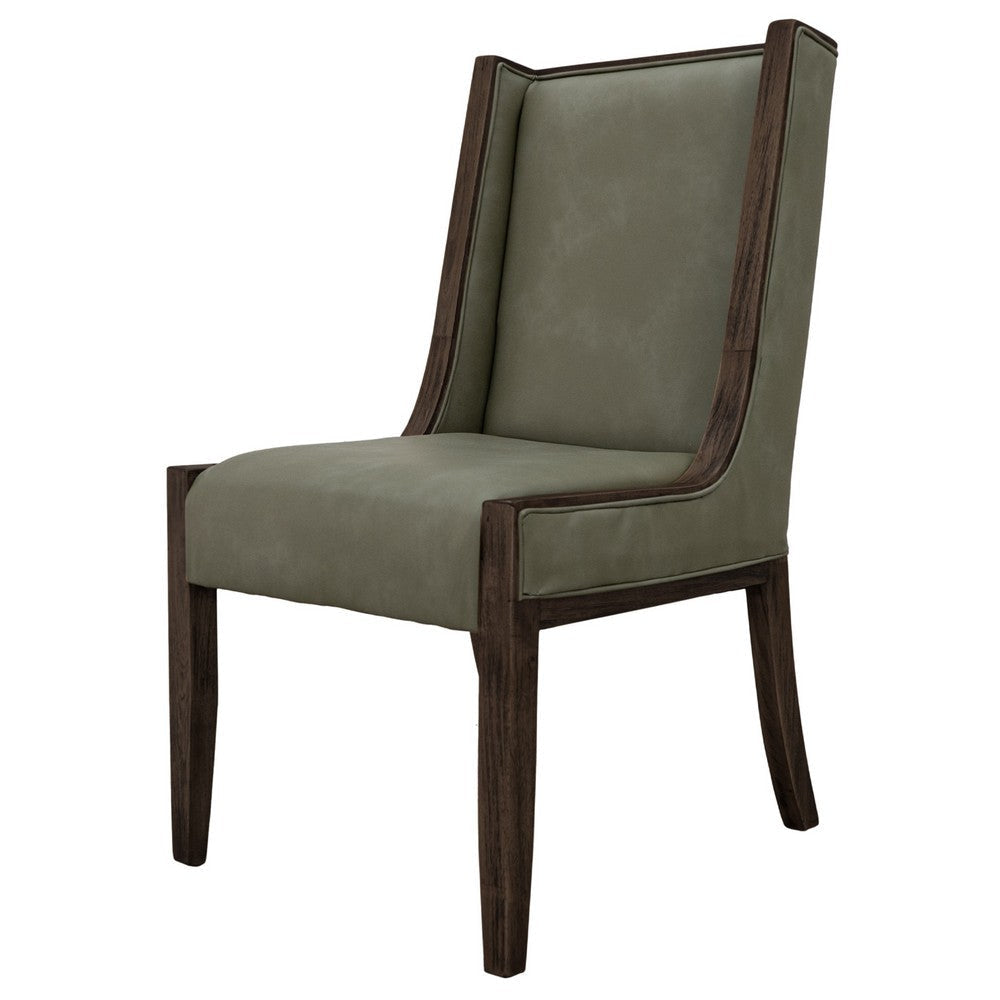 Eray Dining Side Chair Set of 2 Solid Wood Olive Green Faux Leather BM334235