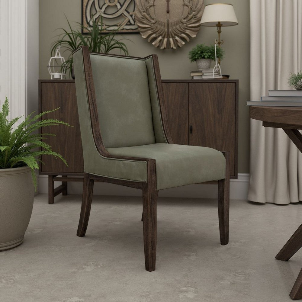 Eray Dining Side Chair Set of 2, Solid Wood, Olive Green Faux Leather