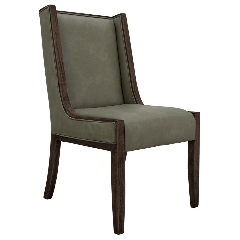 Eray Dining Side Chair Set of 2, Solid Wood, Olive Green Faux Leather