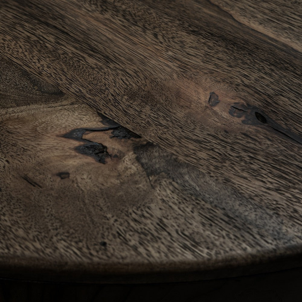 Eray Cocktail Coffee Table Drum Shape Black Mango Wood 42 Inch BM334237