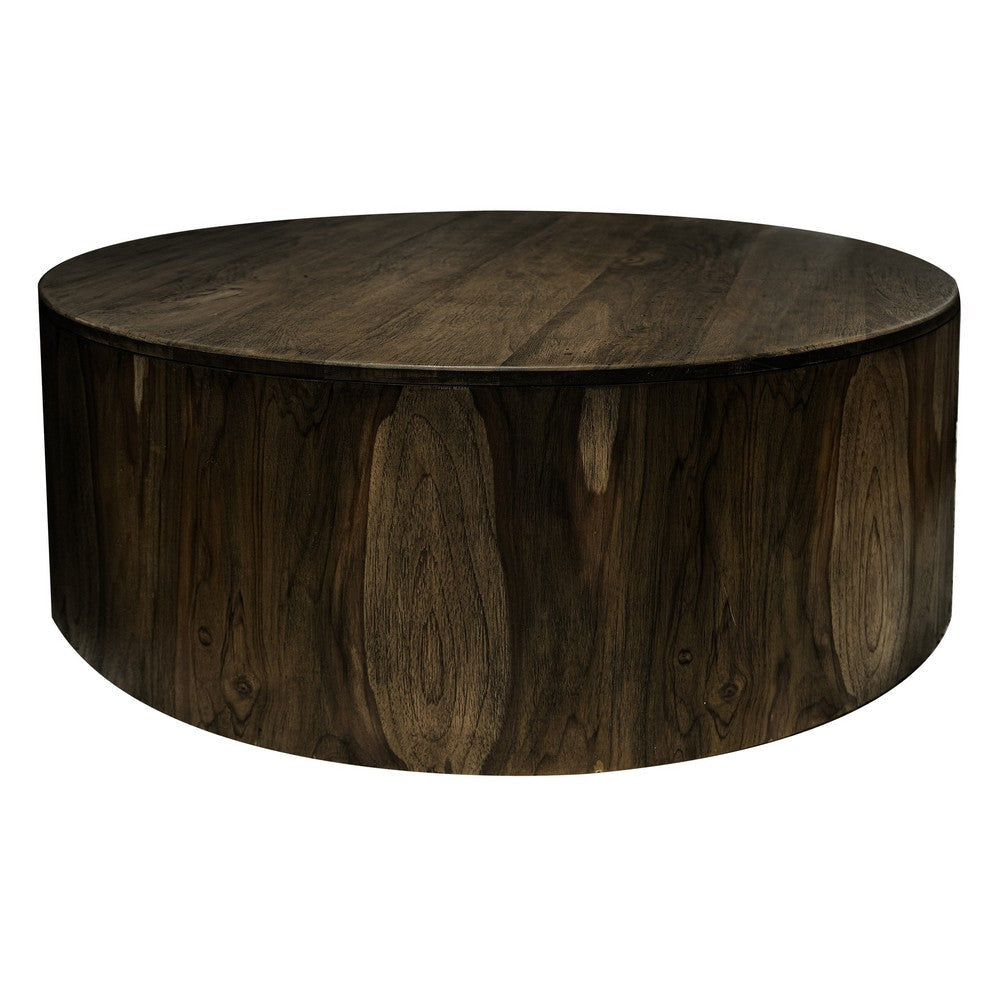 Eray Cocktail Coffee Table, Drum Shape, Black Mango Wood, 42 Inch