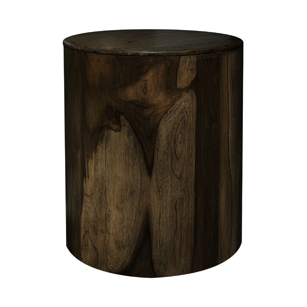 Eray Chairside End Table | Drum Design | Teak Black Mango Wood 18"