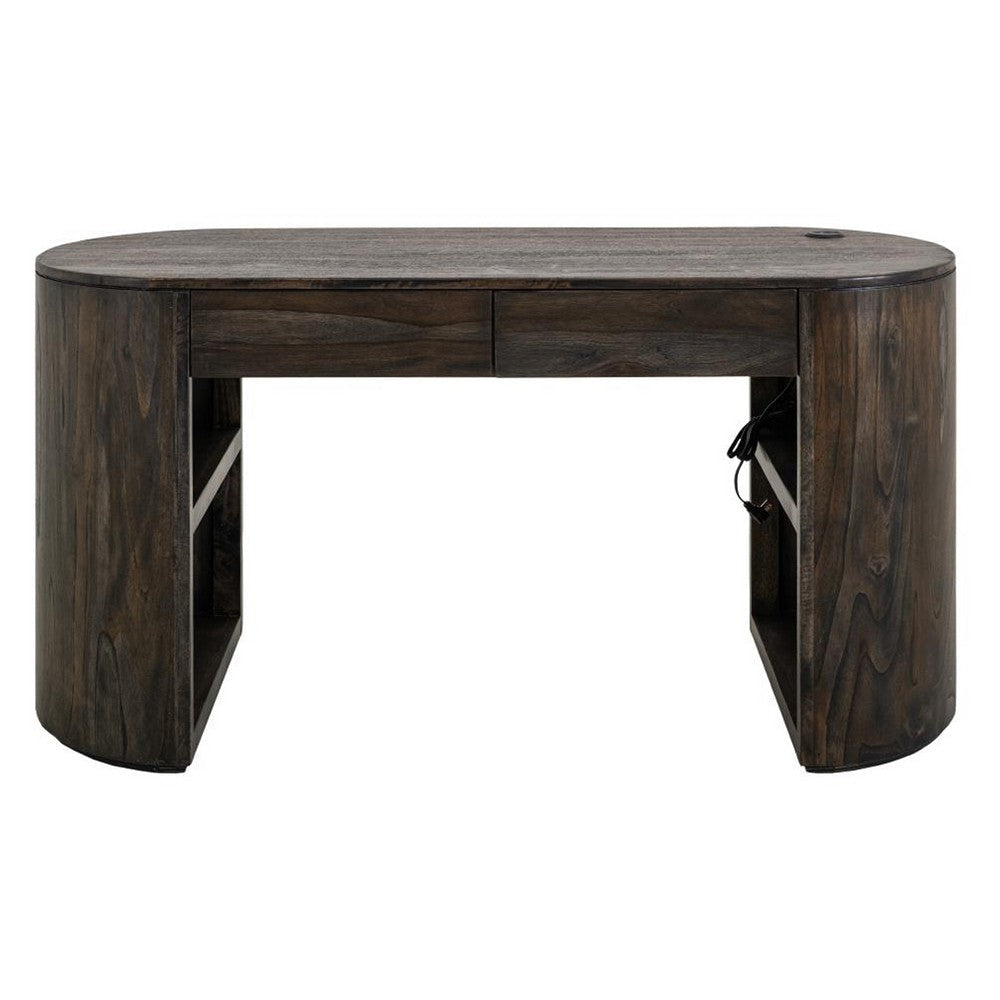 Eray Writing Desk | 2 Drawers | USB Ports | Teak Black Mango Wood 60’’