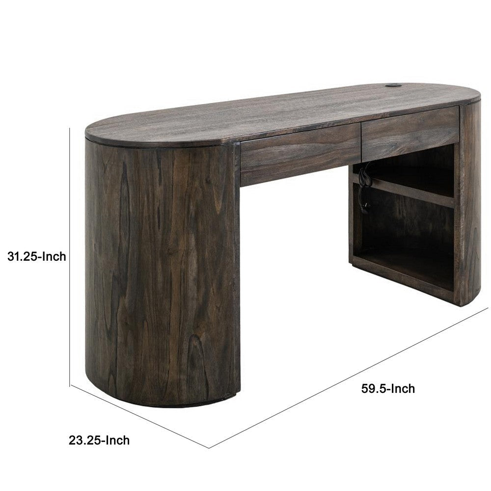 Eray Writing Desk | 2 Drawers | USB Ports | Teak Black Mango Wood 60’’