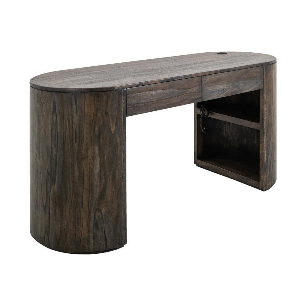 Eray Writing Desk | 2 Drawers | USB Ports | Teak Black Mango Wood 60"