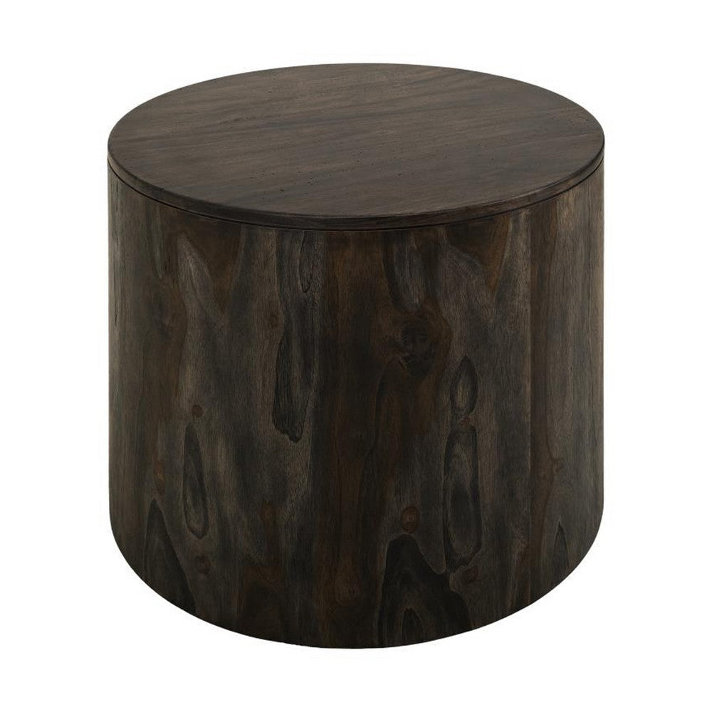 Eray Side End Table | Modern Drum Shape Black Mango Teak Wood | 24’’ BM334242