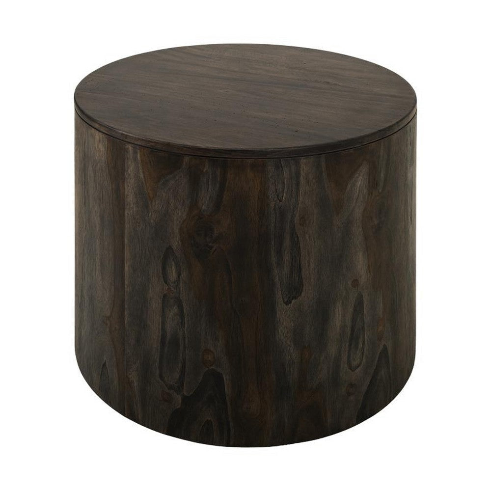 Eray Side End Table | Modern Drum Shape Black Mango Teak Wood | 24’’ BM334242