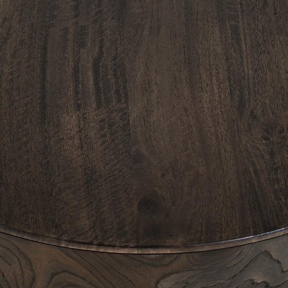 Eray Side End Table | Modern Drum Shape Black Mango Teak Wood | 24’’ BM334242