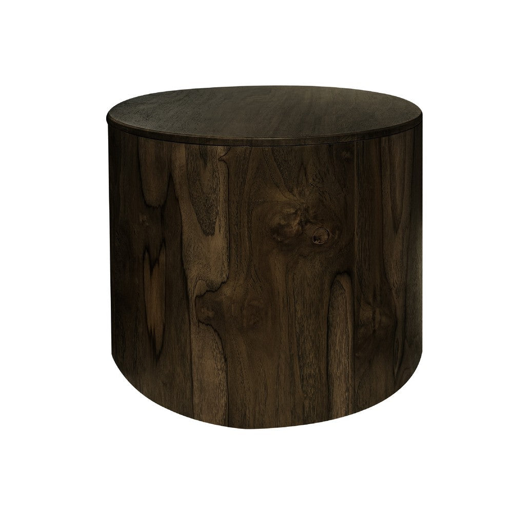 Eray Side End Table | Modern Drum Shape Black Mango Teak Wood | 24"