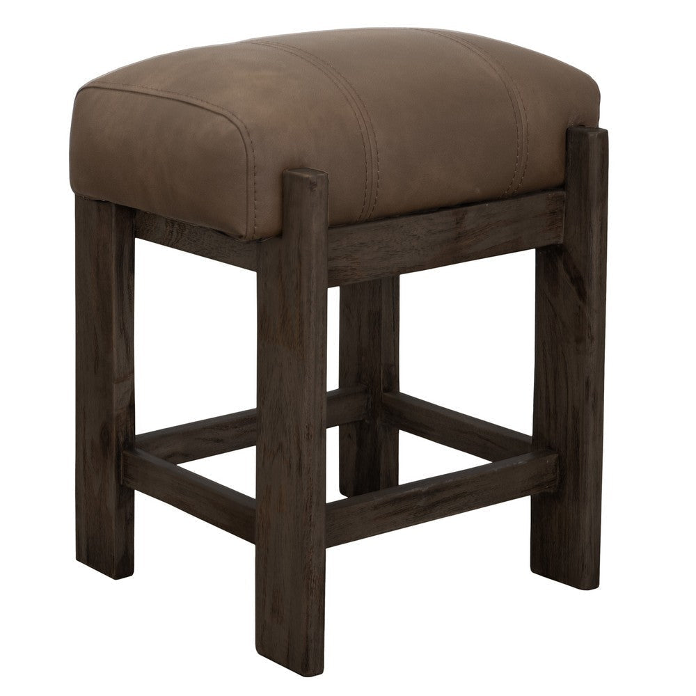 Eray Counter Height Stool | Teak Brown Cushioned Seat | Solid Wood 24"
