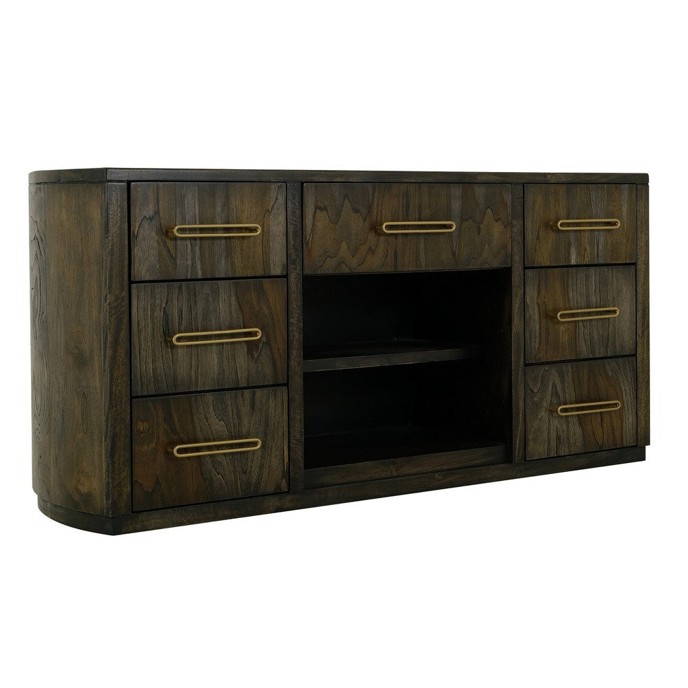 Eray TV Stand Media Console 7 Drawers Black Teak Wood 46 Inch BM334249