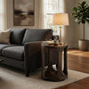 Eray Chairside Table with Shelf | Round Open Frame | Black Teak 18"