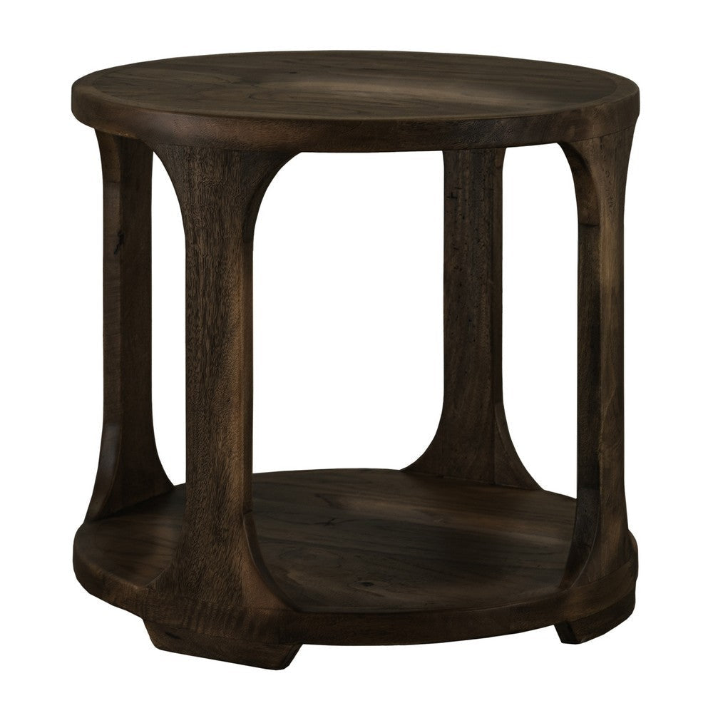 Eray Side End Table | 1 Shelf | Round Open Frame | Black Teak 26"