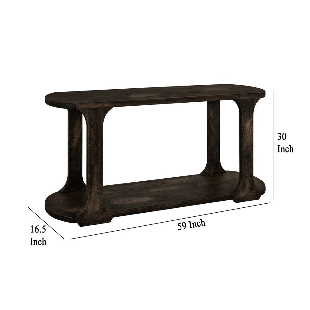 Eray Sofa Console Table | 1 Shelf | Oblong Frame | Black Teak 59’’ BM334252