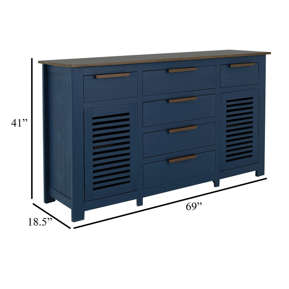 Boney Sideboard Buffet Console | 6 Drawers | 2 Doors | Blue Brown 69’’ BM334253