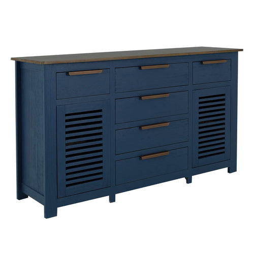 Boney Sideboard Buffet Console | 6 Drawers | 2 Doors | Blue Brown 69"