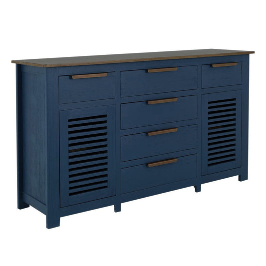 Boney Sideboard Buffet Console | 6 Drawers | 2 Doors | Blue Brown 69"