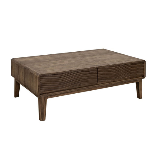Oly Cocktail Coffee Table, 4 Drawers Natural Brown Melina Wood 50 Inch