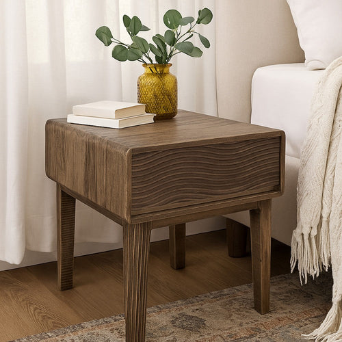 Oly Side End Table | 1 Drawer | Rustic Natural Brown Melina Wood 23"
