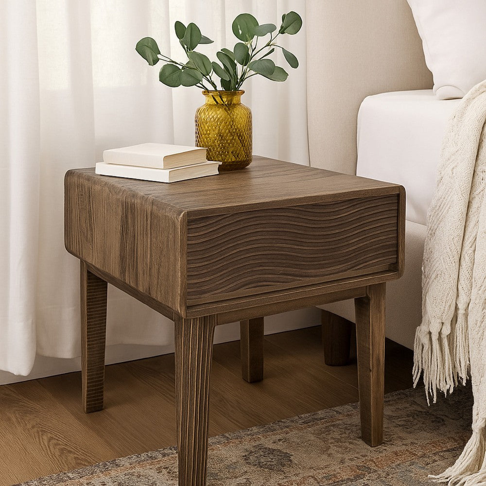 Oly Side End Table | 1 Drawer | Rustic Natural Brown Melina Wood 23"