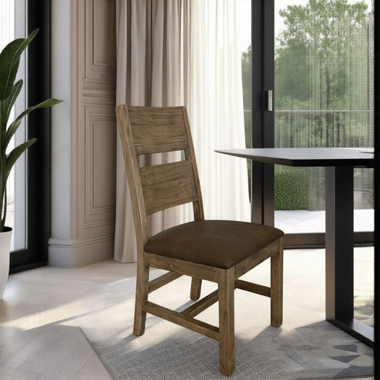 Tacey Dining Chair Set of 2, Brown Polyester, Peanut Brown Wood Frame