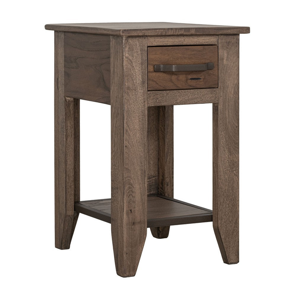Tacey Chairside Table | 1 Drawer | 1 Shelf | Peanut Brown Wood | 18"