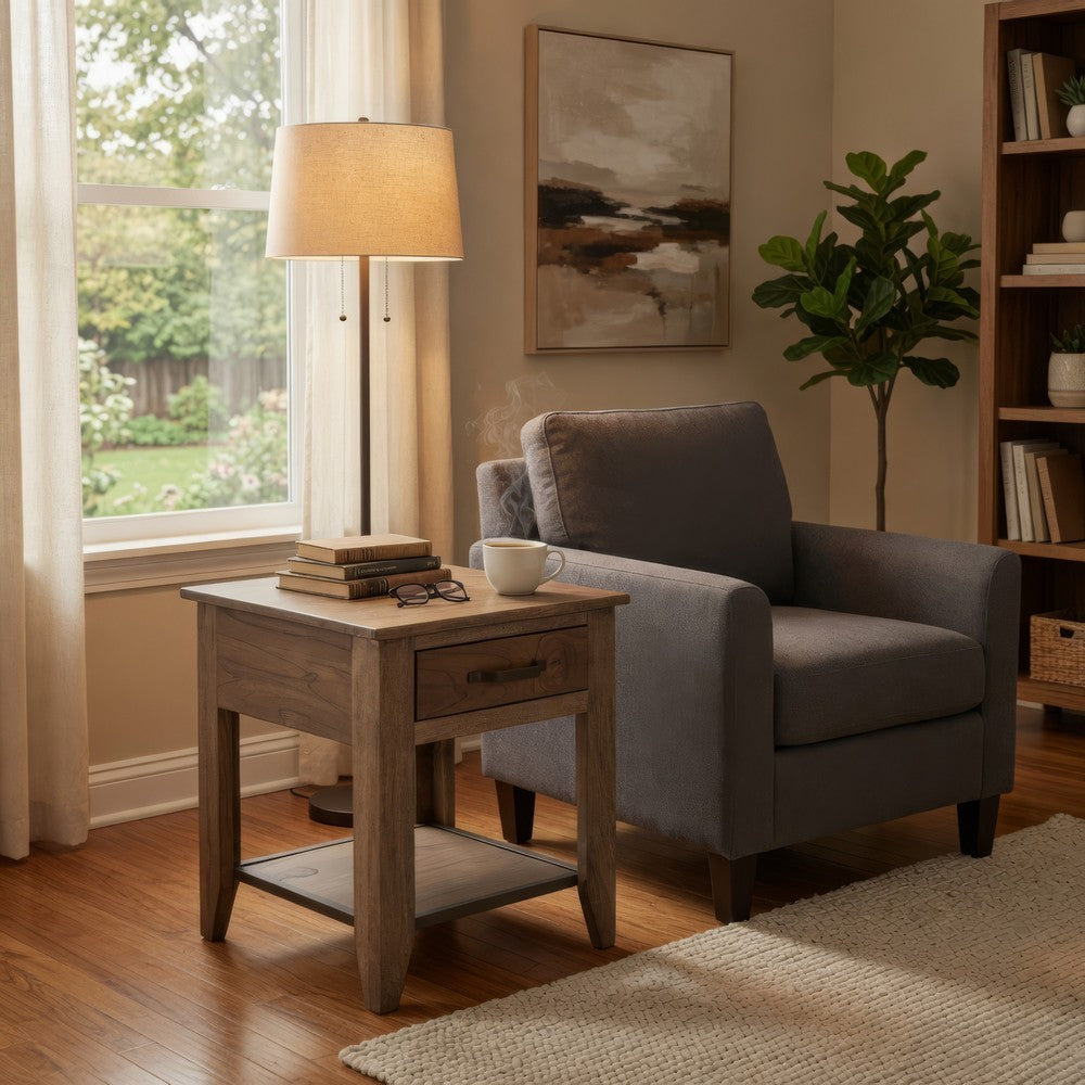 Tacey Side End Table | 1 Drawer 1 Shelf | Rustic Peanut Brown | 23"