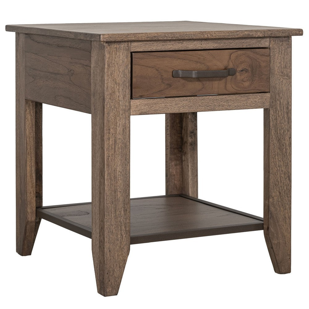 Tacey Side End Table | 1 Drawer 1 Shelf | Rustic Peanut Brown | 23"