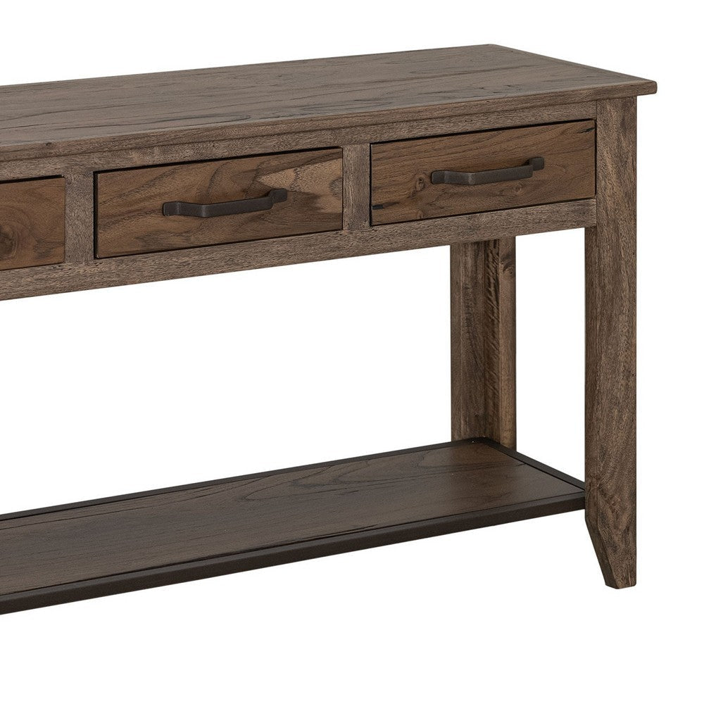 Tacey Sofa Console Table | 3 Drawers | Rustic Peanut Brown Wood | 54’’ BM334271
