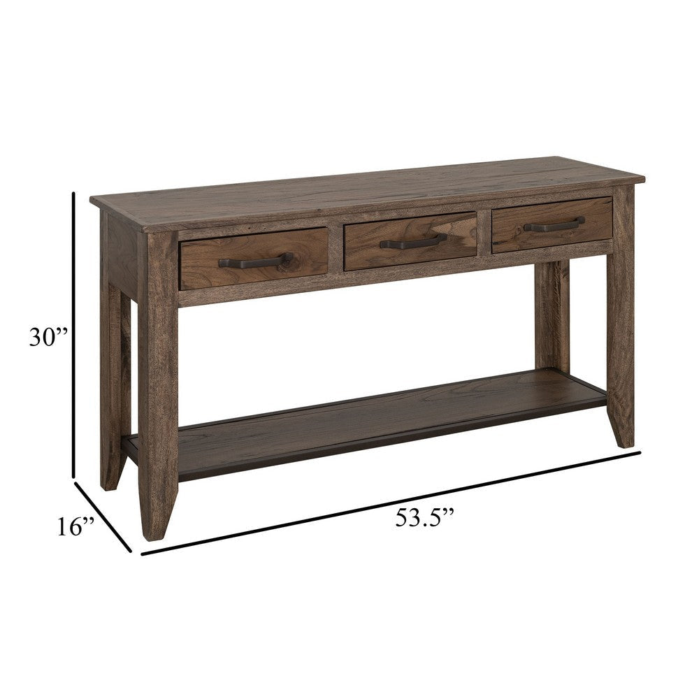 Tacey Sofa Console Table | 3 Drawers | Rustic Peanut Brown Wood | 54’’ BM334271