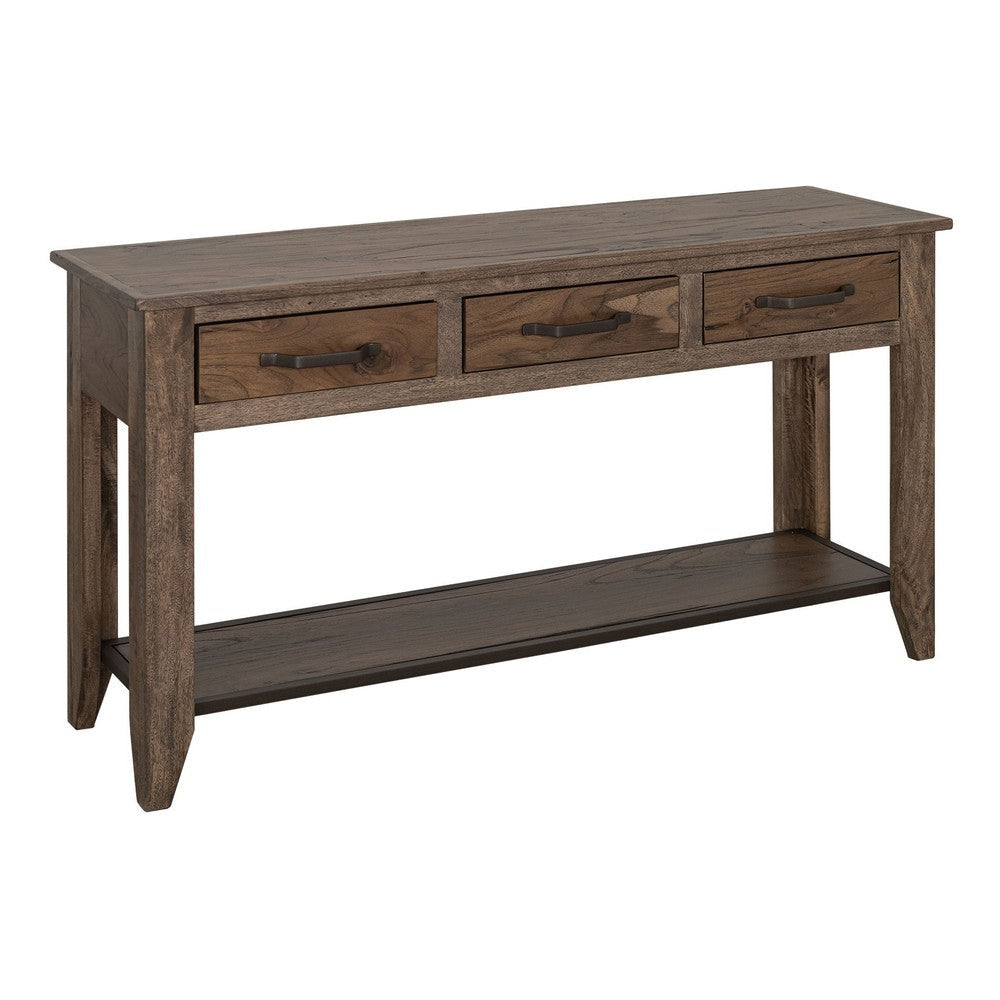Tacey Sofa Console Table | 3 Drawers | Rustic Peanut Brown Wood | 54"