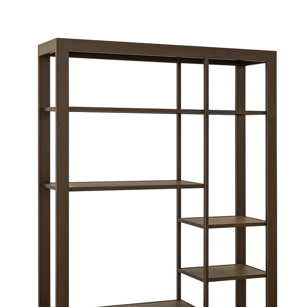 Loe Bookcase | 7 Shelves | Industrial Brown Wood Shelves | Metal 45’’ BM334277