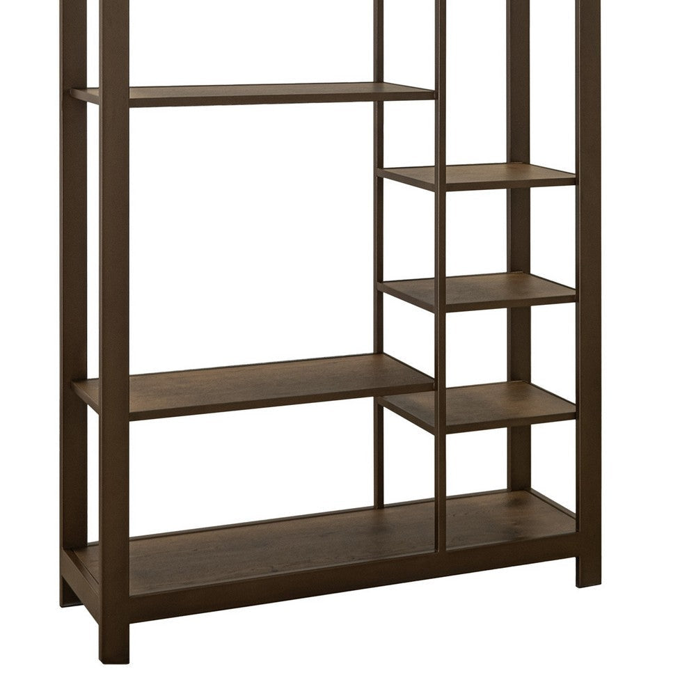 Loe Bookcase | 7 Shelves | Industrial Brown Wood Shelves | Metal 45’’ BM334277