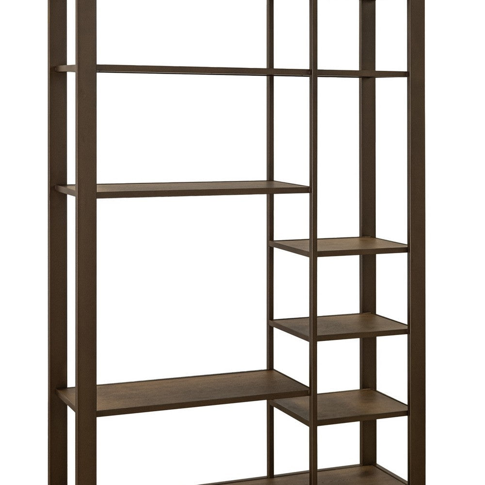 Loe Bookcase | 7 Shelves | Industrial Brown Wood Shelves | Metal 45’’ BM334277