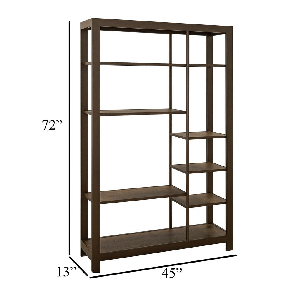 Loe Bookcase | 7 Shelves | Industrial Brown Wood Shelves | Metal 45’’ BM334277